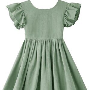Toddler Girls Sage Green Cotton Linen Ruffle Backless Sleeveless Dress | 12M